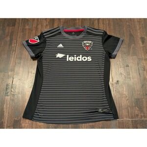DC United Jersey Women Large Black Gray MLS Soccer Adidas Climalite Leidos Patch